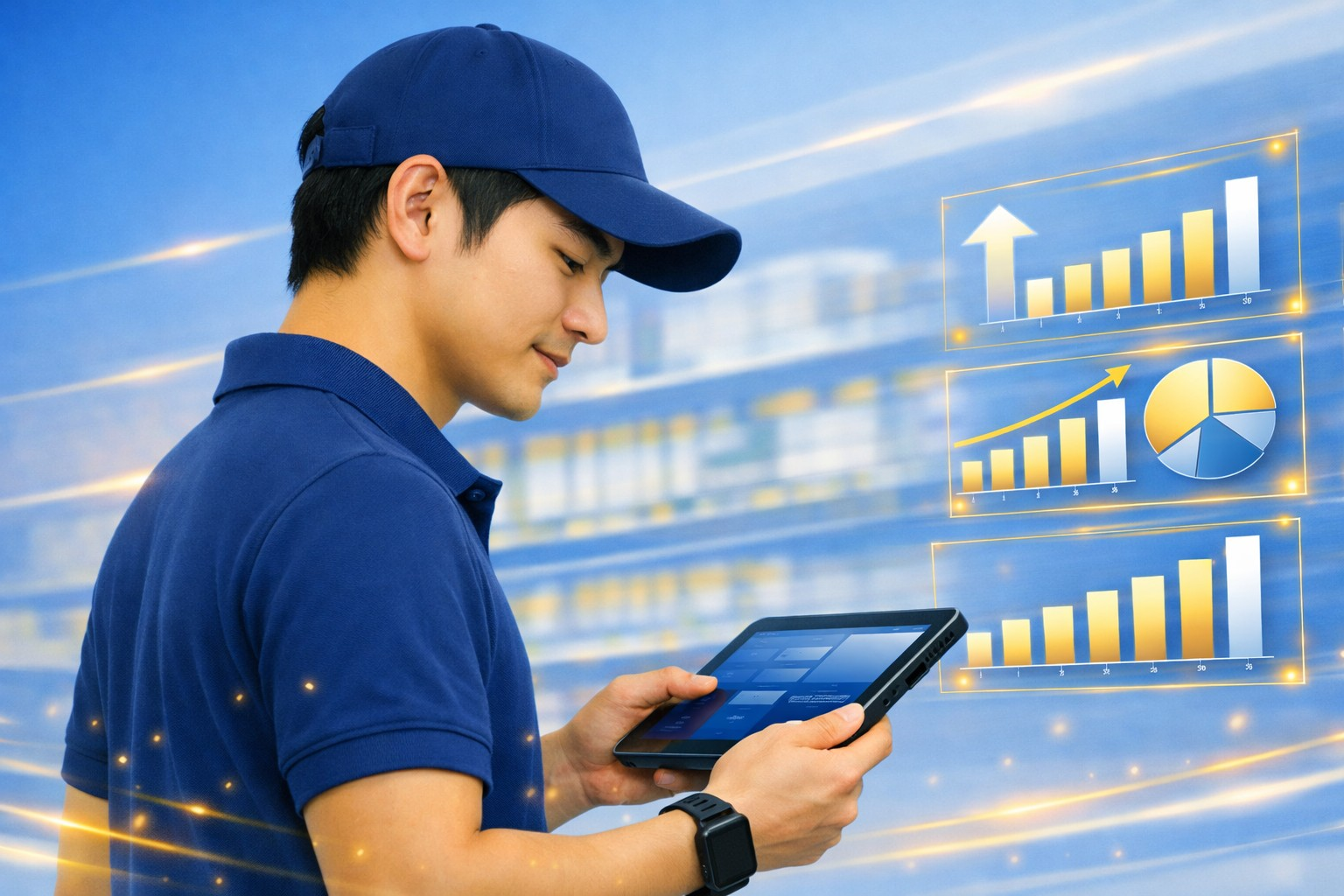 Confident field worker with DDS dashboard